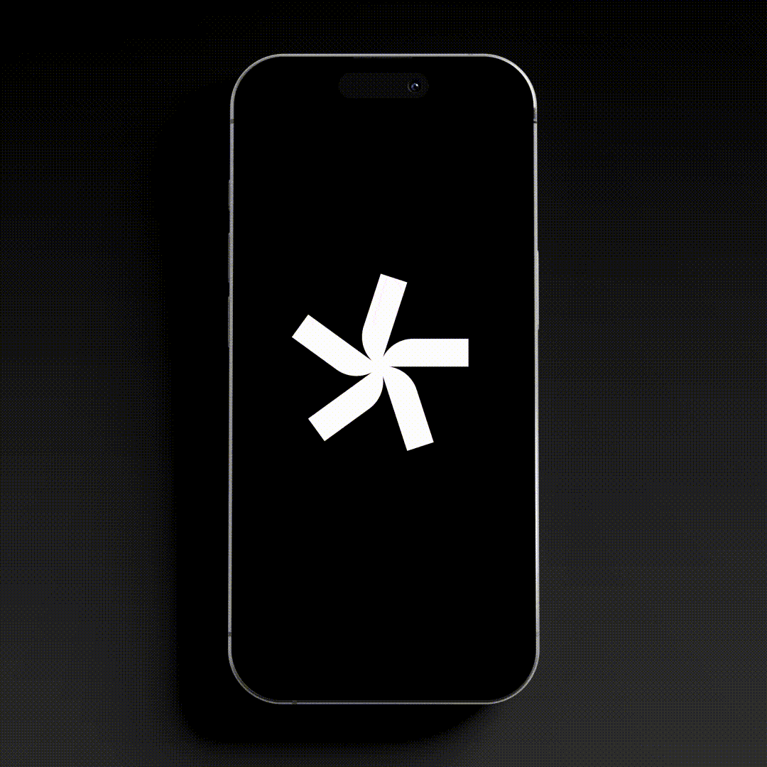 Animiertes Stern-Icon auf Smartphone-Display – modernes Logo-Design mit rotierender Bewegung, dargestellt im digitalen Branding-Kontext.