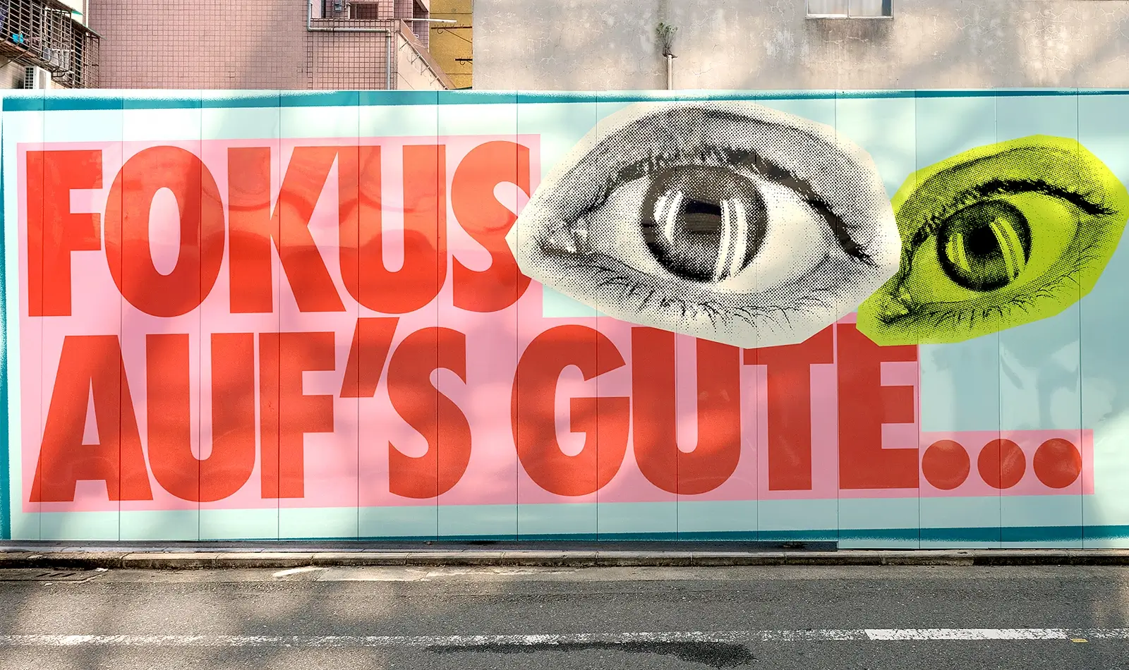 Wandgestaltung mit der Aufschrift ‚Fokus auf’s Gute‘ – mutiges visuelles Konzept aus dem Branding-Projekt Let’s do good von Studio Radke