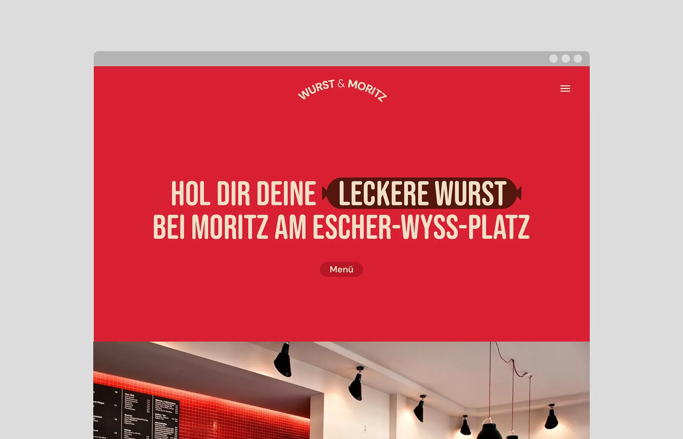 Webdesign Beispiel für Wurst und Moritz Zürich – typografisches Konzept und Branding für Gastronomie Website